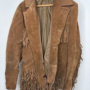 Vintage Fringe Suede Western Leather Jacket Brown 1970s Rancher Heavy Size Large